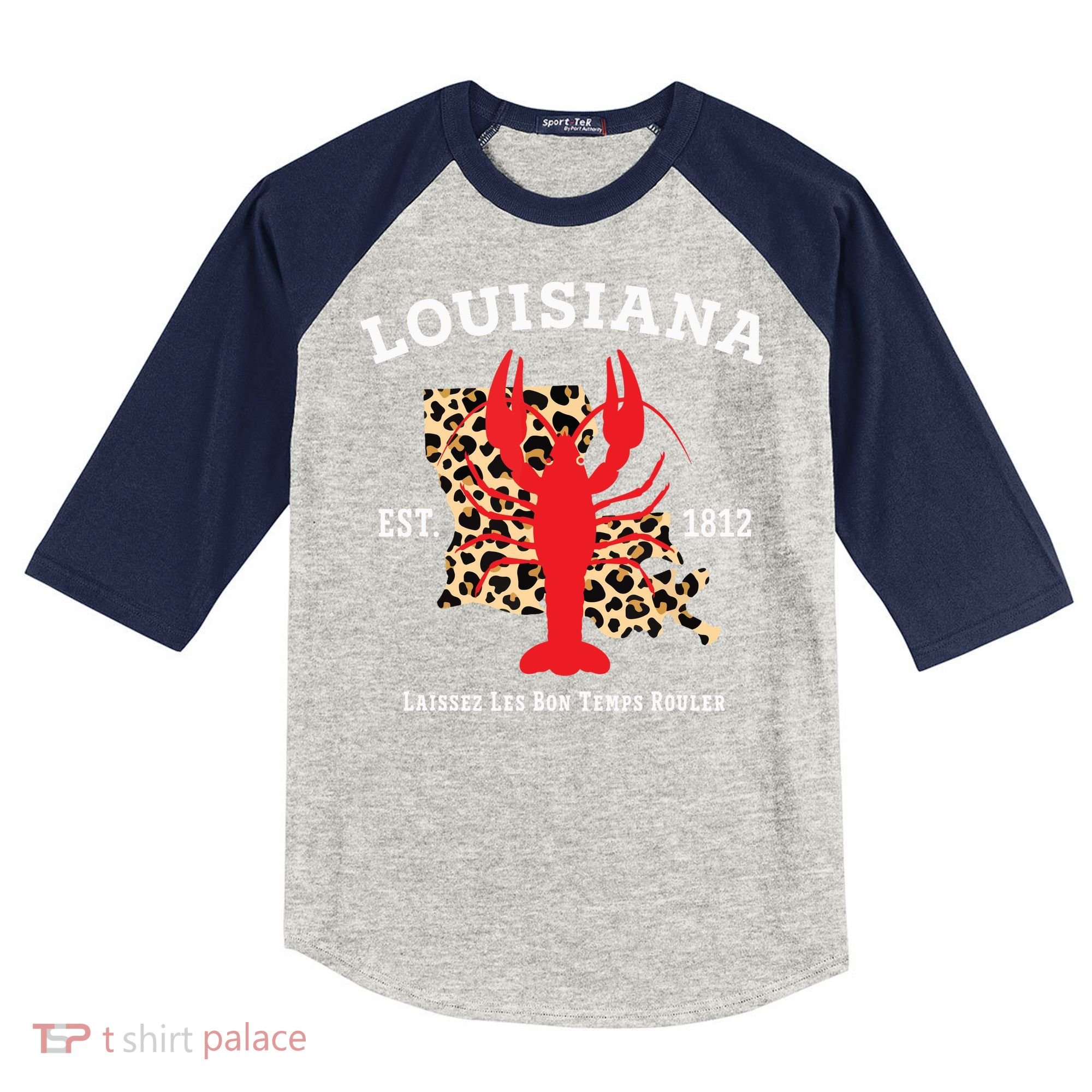 Louisiana Est 1812 Crawfish Leopard New Orleans Mardi Gras Kids Colorblock Raglan Jersey