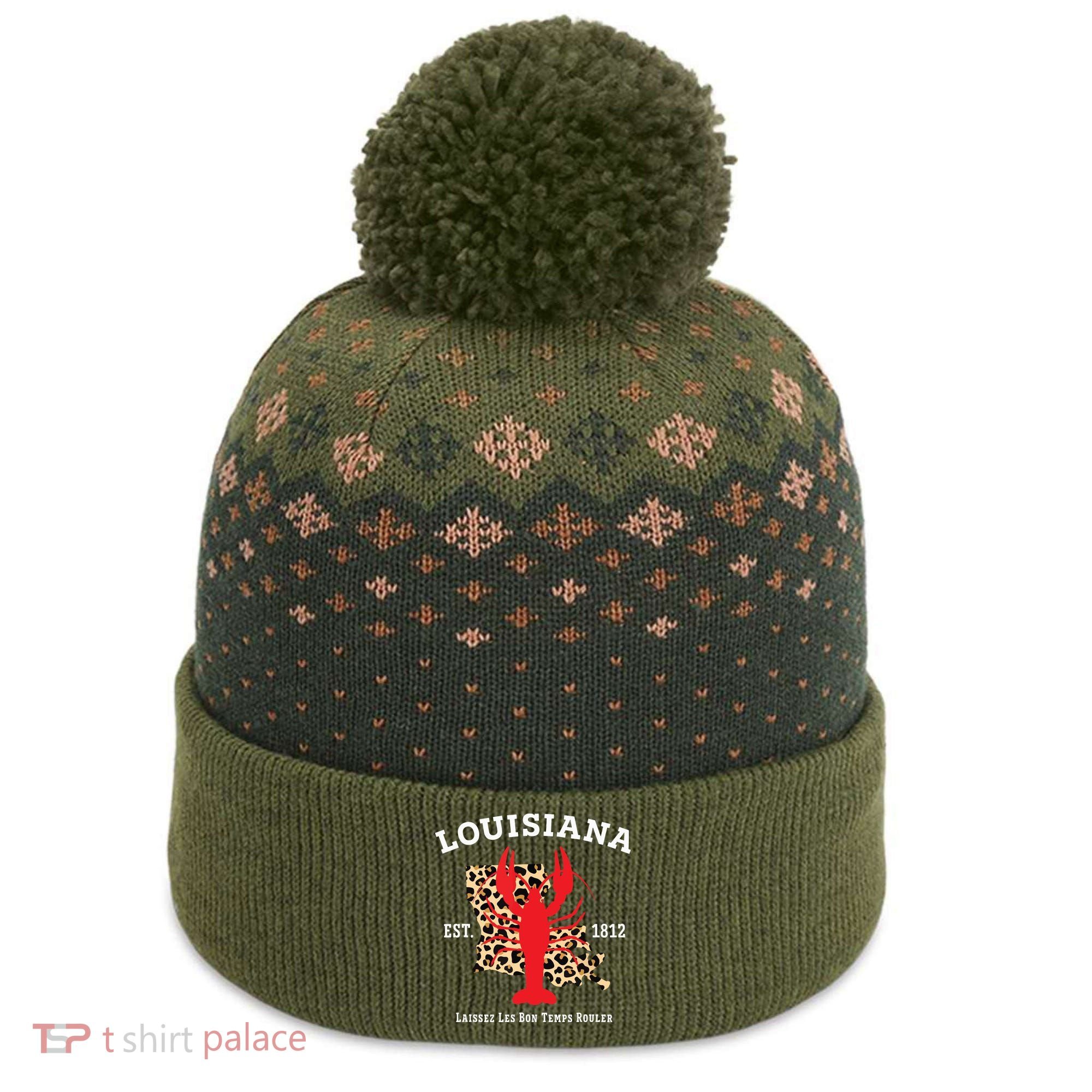 Louisiana Est 1812 Crawfish Leopard New Orleans Mardi Gras The Baniff Cuffed Pom Beanie