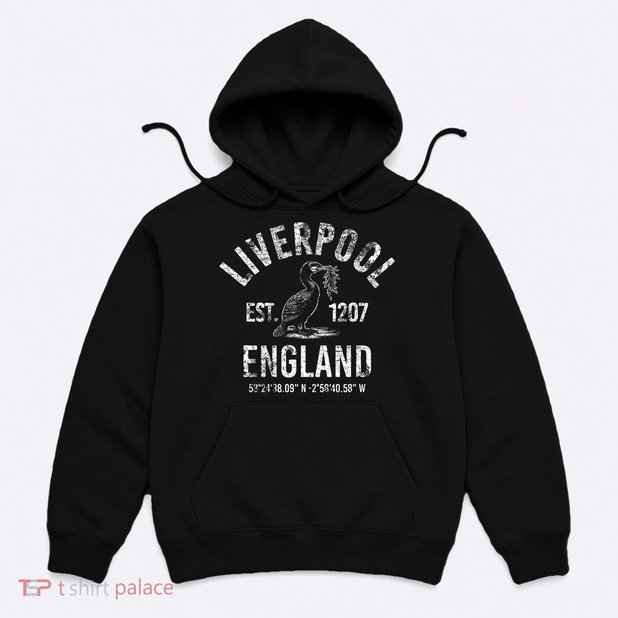 Liverpool England 1207 With Coordinates White Distressed Hoodie