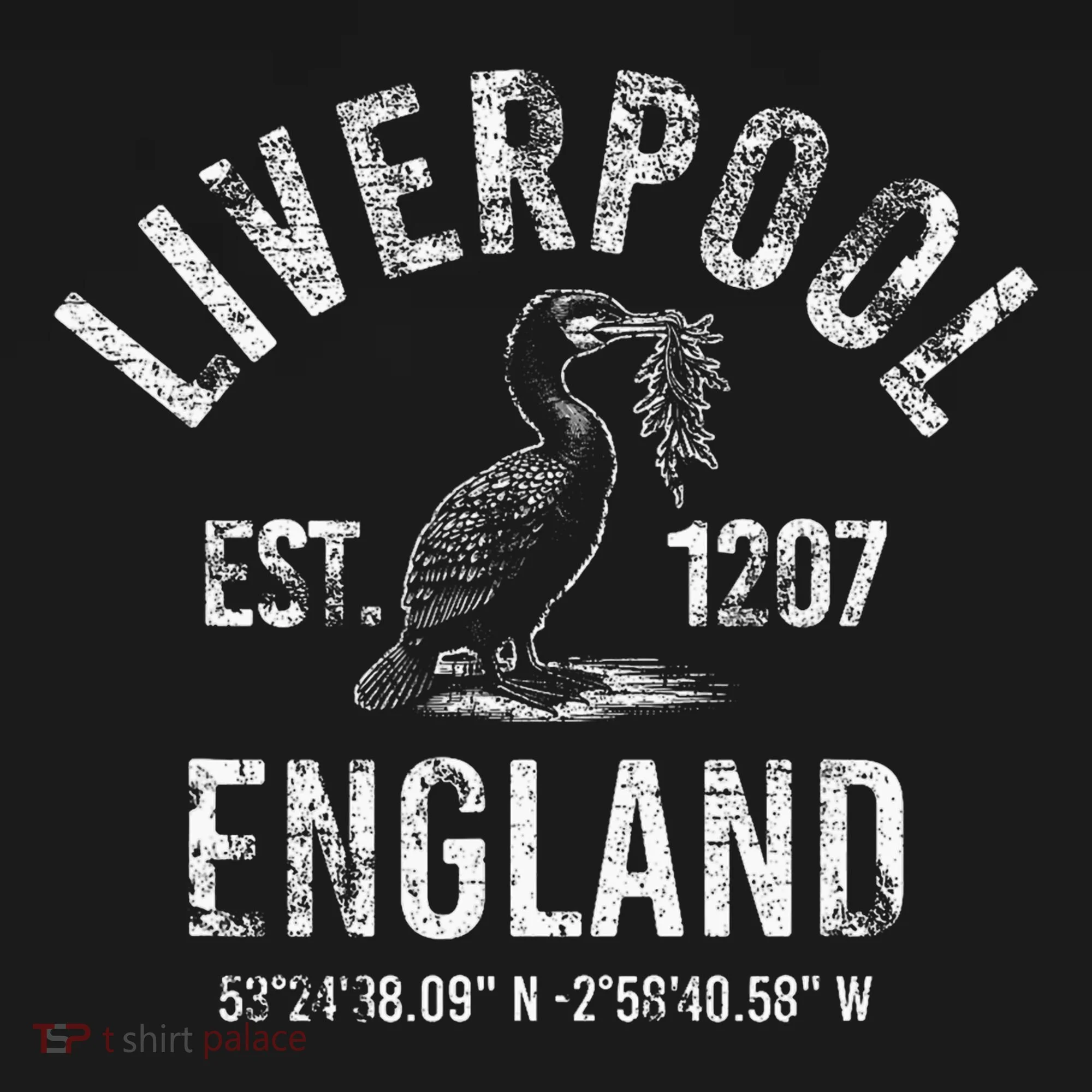 Liverpool England 1207 With Coordinates White Distressed Hoodie