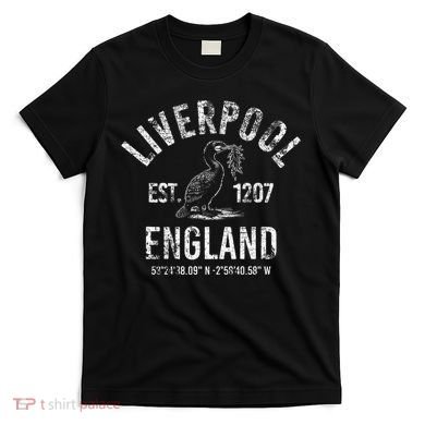 Liverpool England 1207 With Coordinates White Distressed T-Shirt