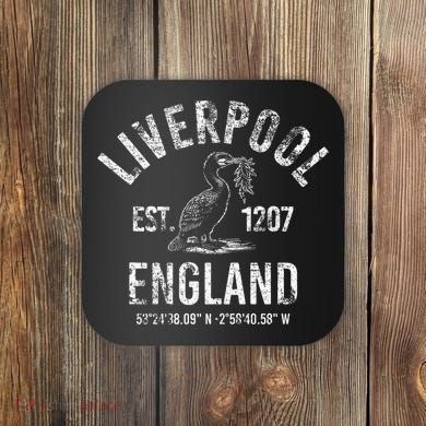Liverpool England 1207 With Coordinates White Distressed Coaster