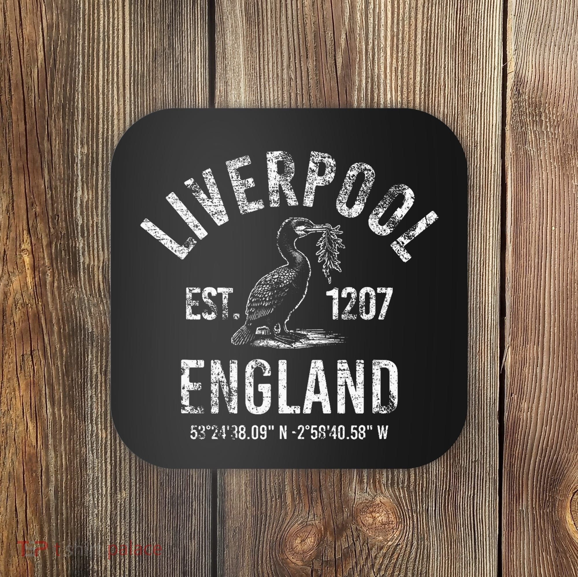 Liverpool England 1207 With Coordinates White Distressed Coaster