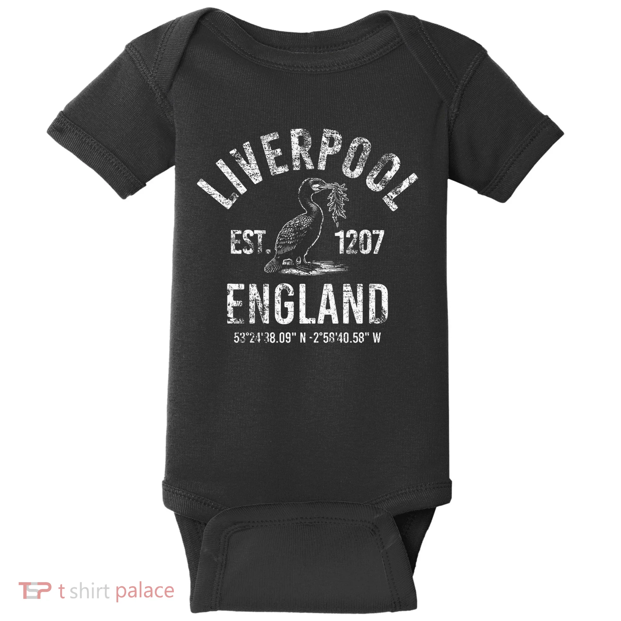 Liverpool England 1207 With Coordinates White Distressed Baby Bodysuit