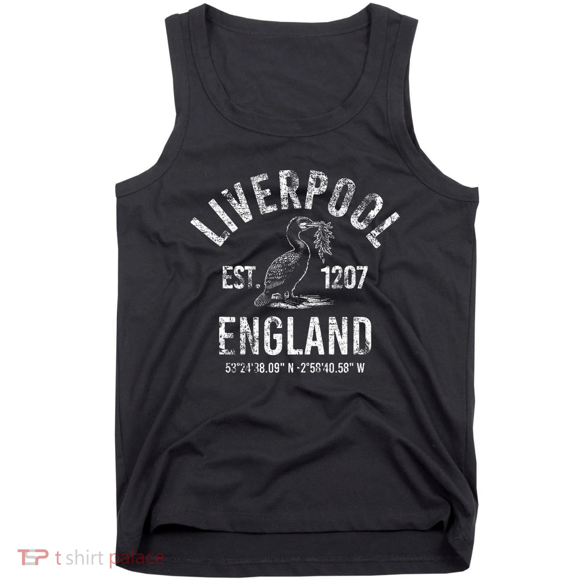 Liverpool England 1207 With Coordinates White Distressed Tank Top
