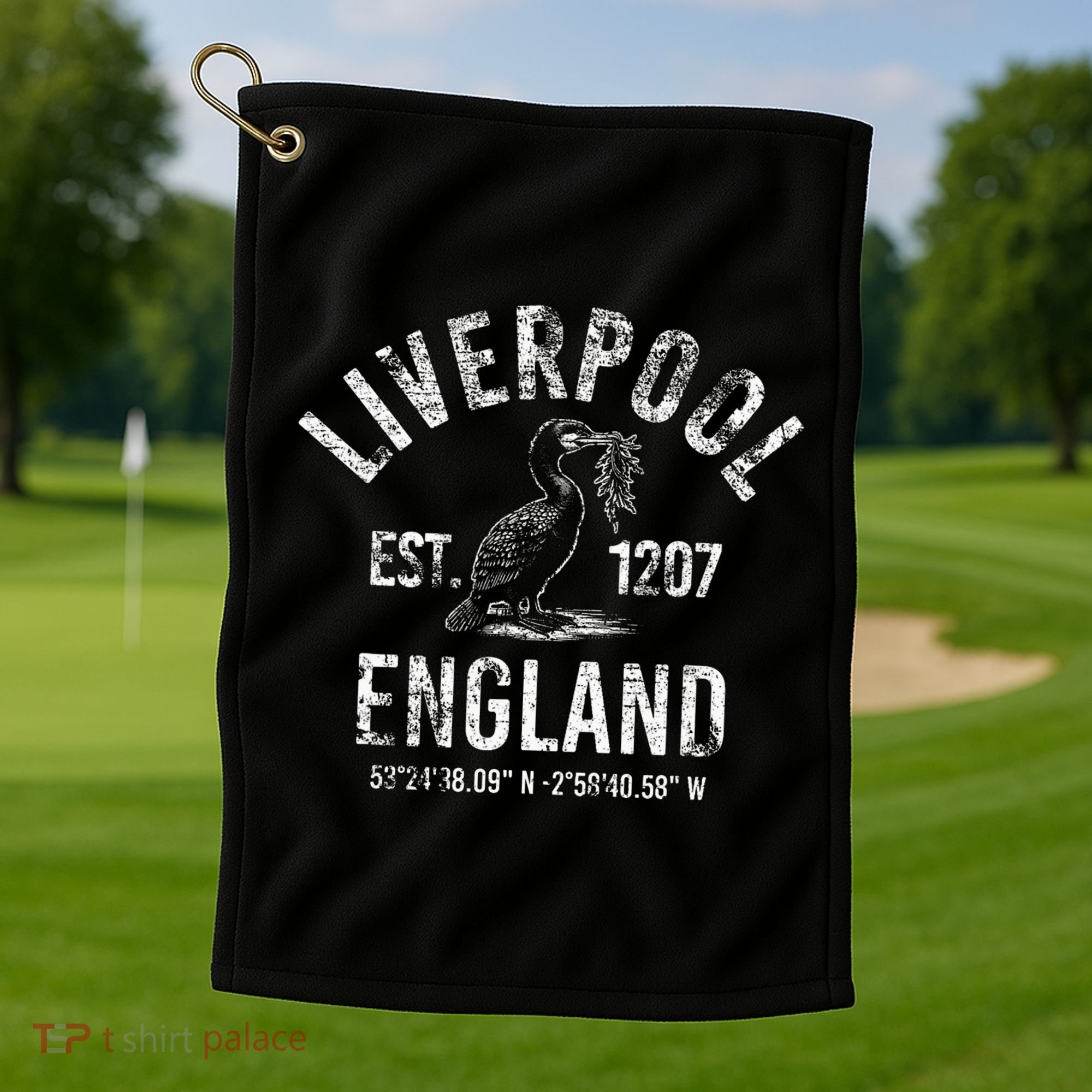 Liverpool England 1207 With Coordinates White Distressed Golf Towel