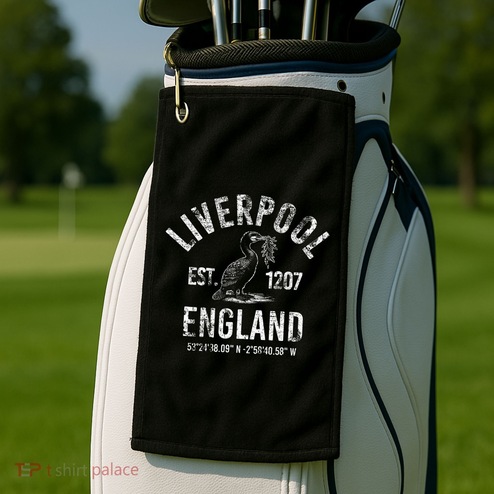 Liverpool England 1207 With Coordinates White Distressed Golf Towel