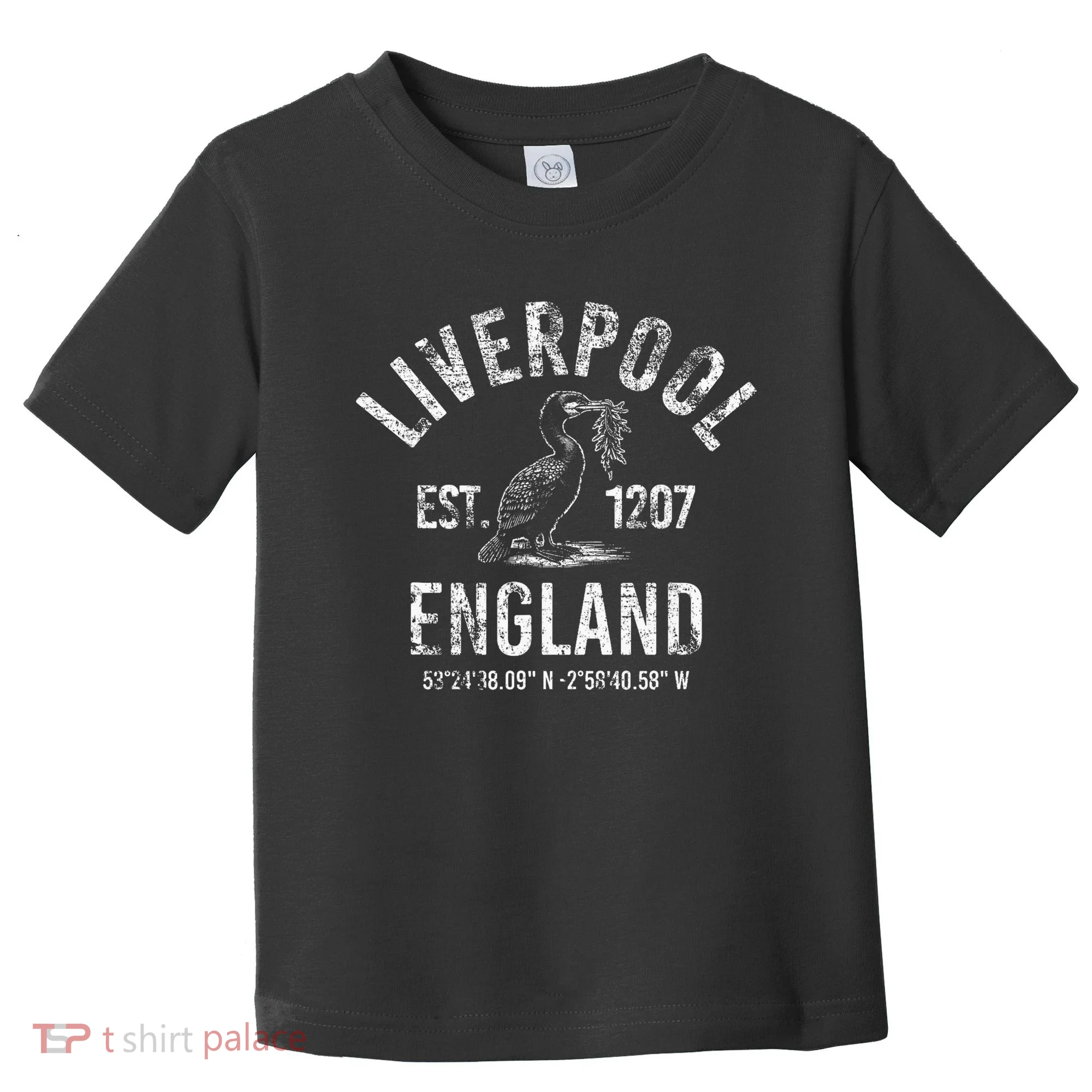 Liverpool England 1207 With Coordinates White Distressed Toddler T-Shirt