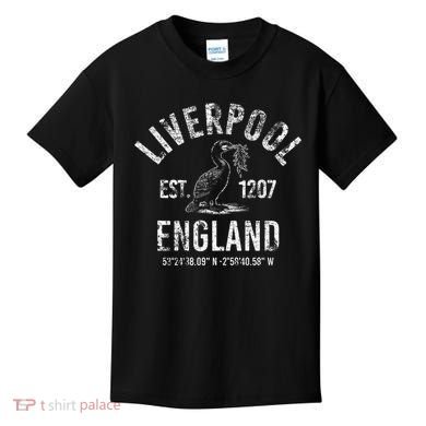 Liverpool England 1207 With Coordinates White Distressed Kids T-Shirt
