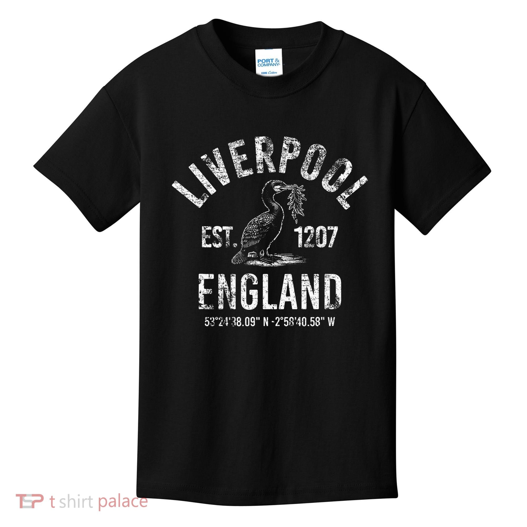 Liverpool England 1207 With Coordinates White Distressed Kids T-Shirt