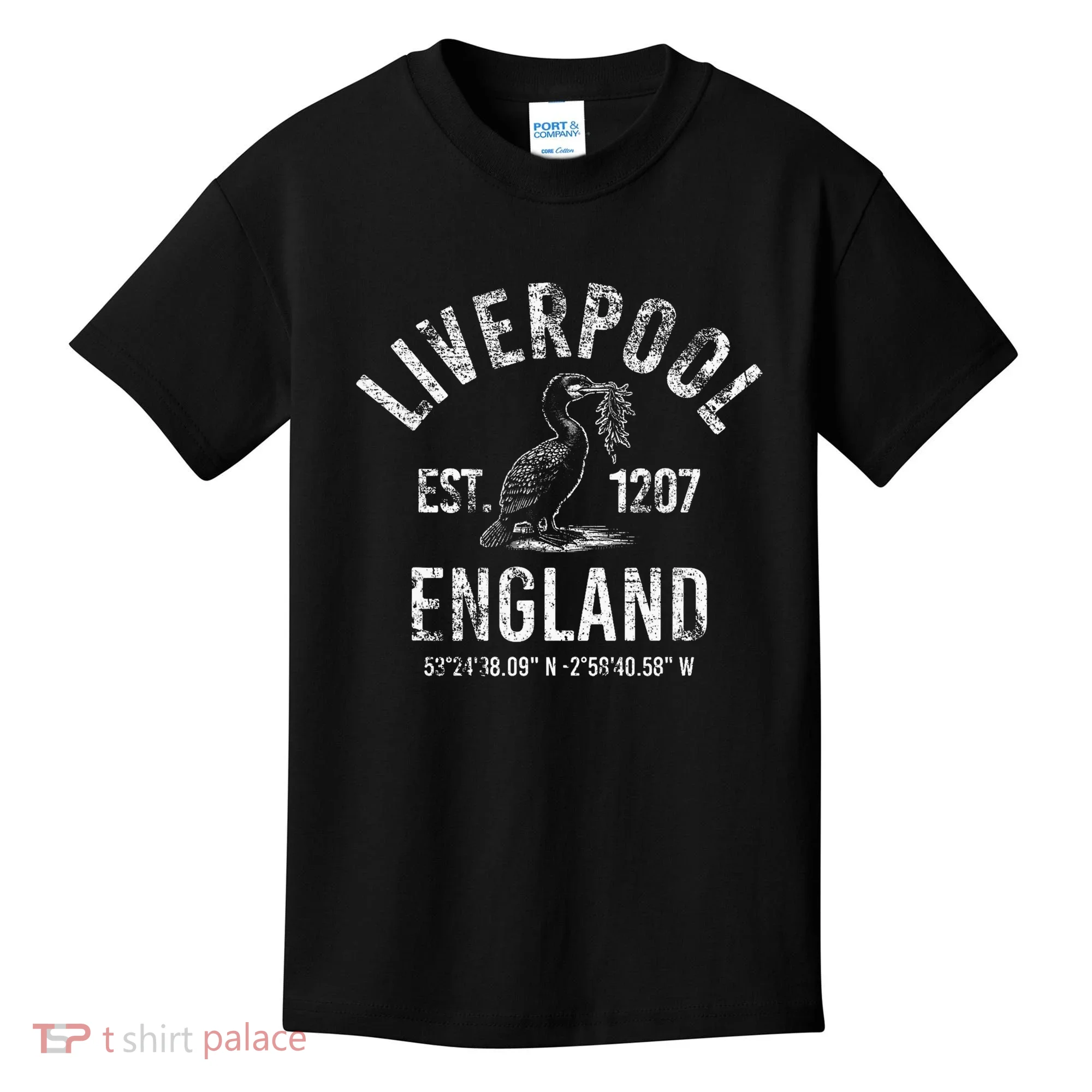 Liverpool England 1207 With Coordinates White Distressed Kids T-Shirt