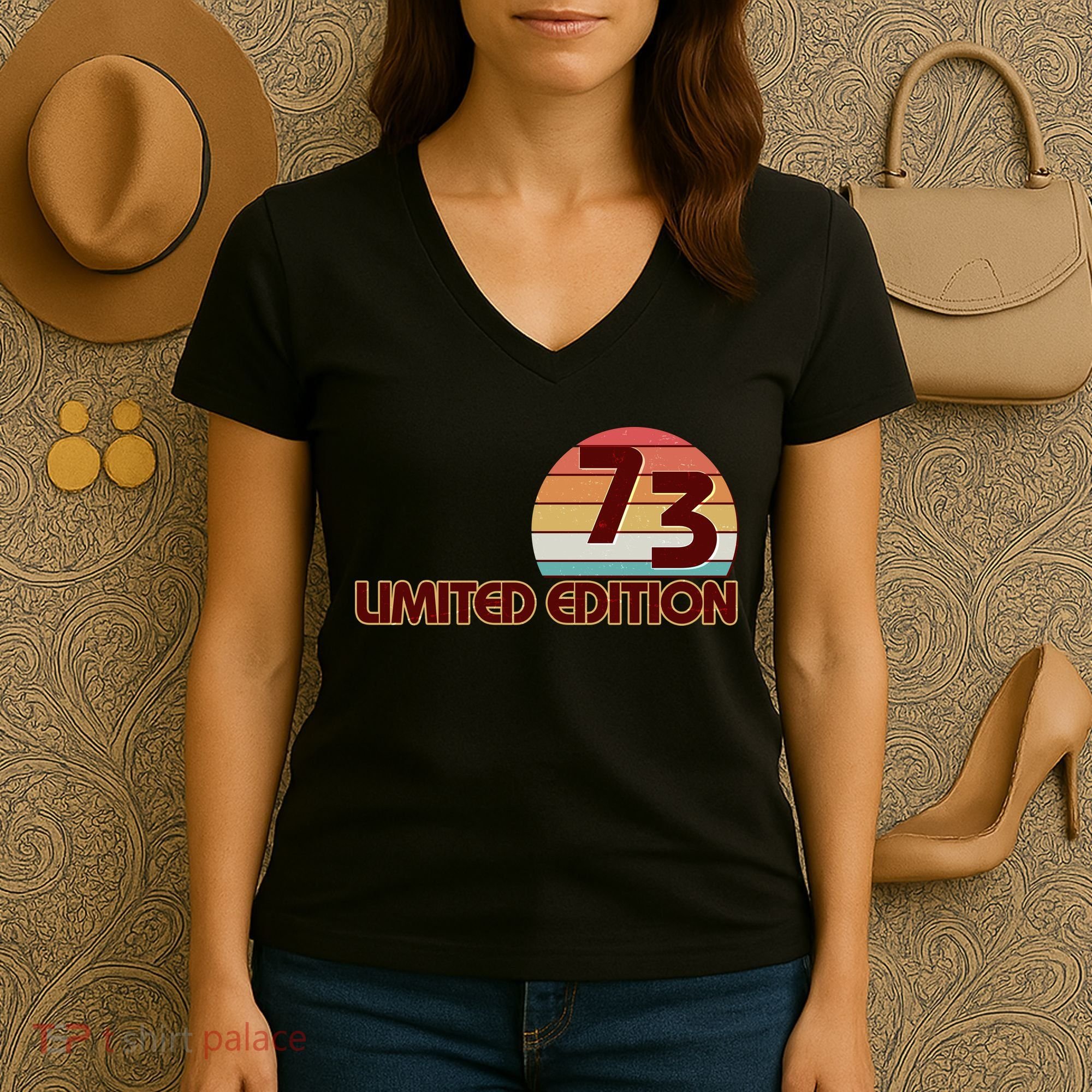 Limited Edition 1973 Retro Sun 50th Birthday Women's V-Neck T-Shirt