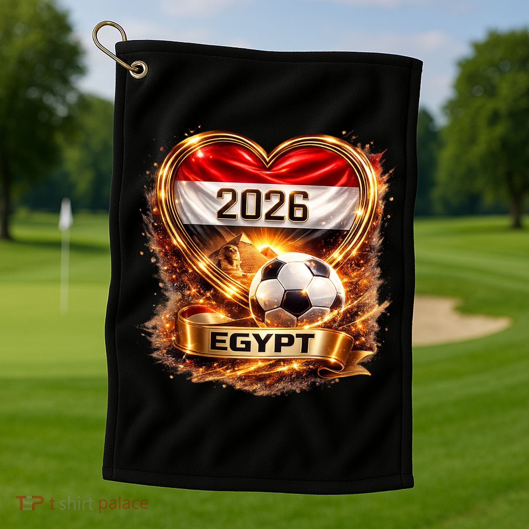 Love Egypt 2026 Heart Soccer Fan Golf Towel