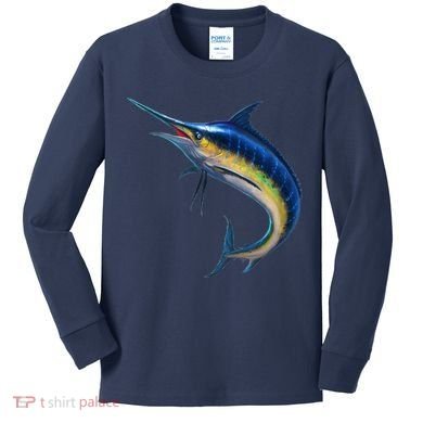 Leaping Blue Marlin Kids Long Sleeve Shirt
