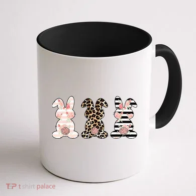 Leopard Easter Bunny Rabbit Trio Cute Easter Coffee Mug back
