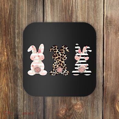Leopard Easter Bunny Rabbit Trio Cute Easter Coaster