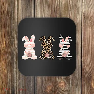 Leopard Easter Bunny Rabbit Trio Cute Easter Coaster