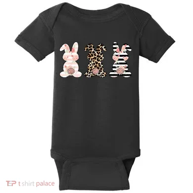 Leopard Easter Bunny Rabbit Trio Cute Easter Baby Bodysuit