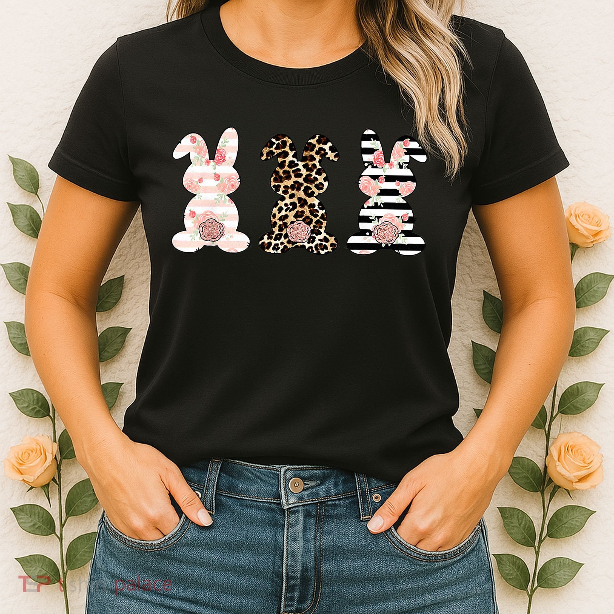 Leopard Easter Bunny Rabbit Trio Cute Easter Women's T-Shirt