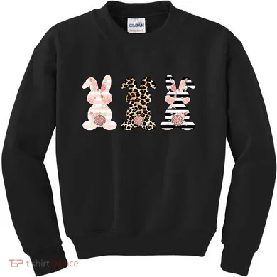 Leopard Easter Bunny Rabbit Trio Cute Easter Kids Sweatshirt