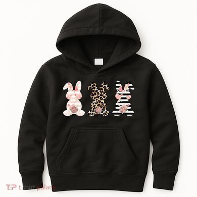 Leopard Easter Bunny Rabbit Trio Cute Easter Kids Hoodie