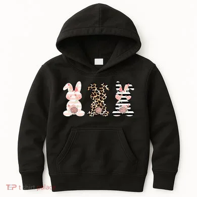 Leopard Easter Bunny Rabbit Trio Cute Easter Kids Hoodie