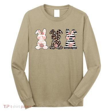 Leopard Easter Bunny Rabbit Trio Cute Easter Long Sleeve Shirt