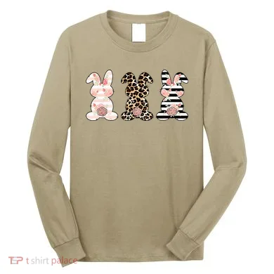 Leopard Easter Bunny Rabbit Trio Cute Easter Long Sleeve Shirt
