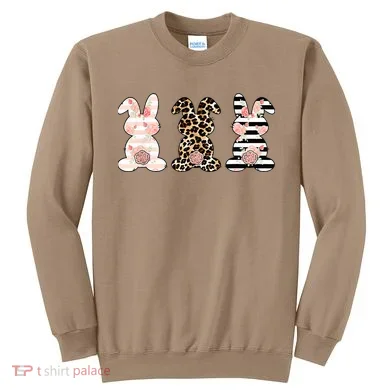 Leopard Easter Bunny Rabbit Trio Cute Easter Sweatshirt