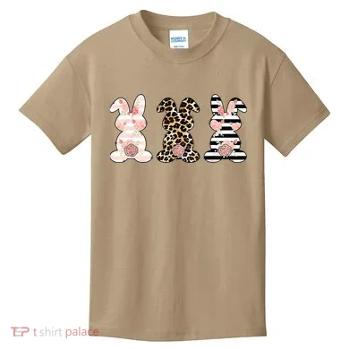 Leopard Easter Bunny Rabbit Trio Cute Easter Kids T-Shirt