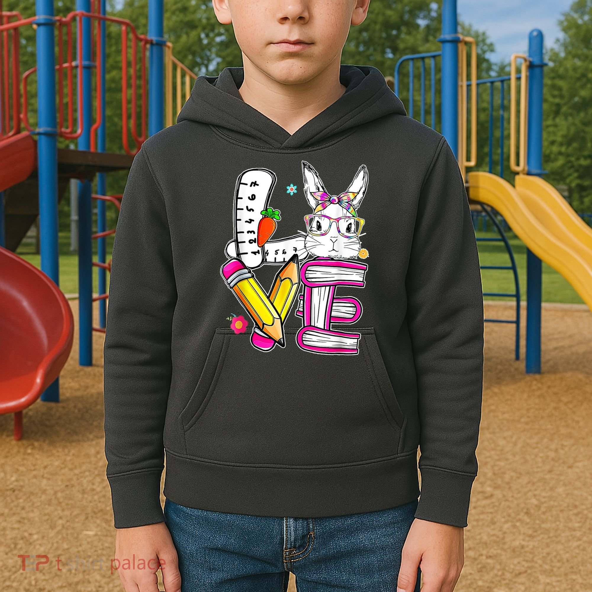 Love Easter Bunny School Kids Hoodie