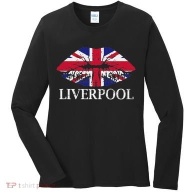 Liverpool England British Flag Lips Women's Long Sleeve Shirt