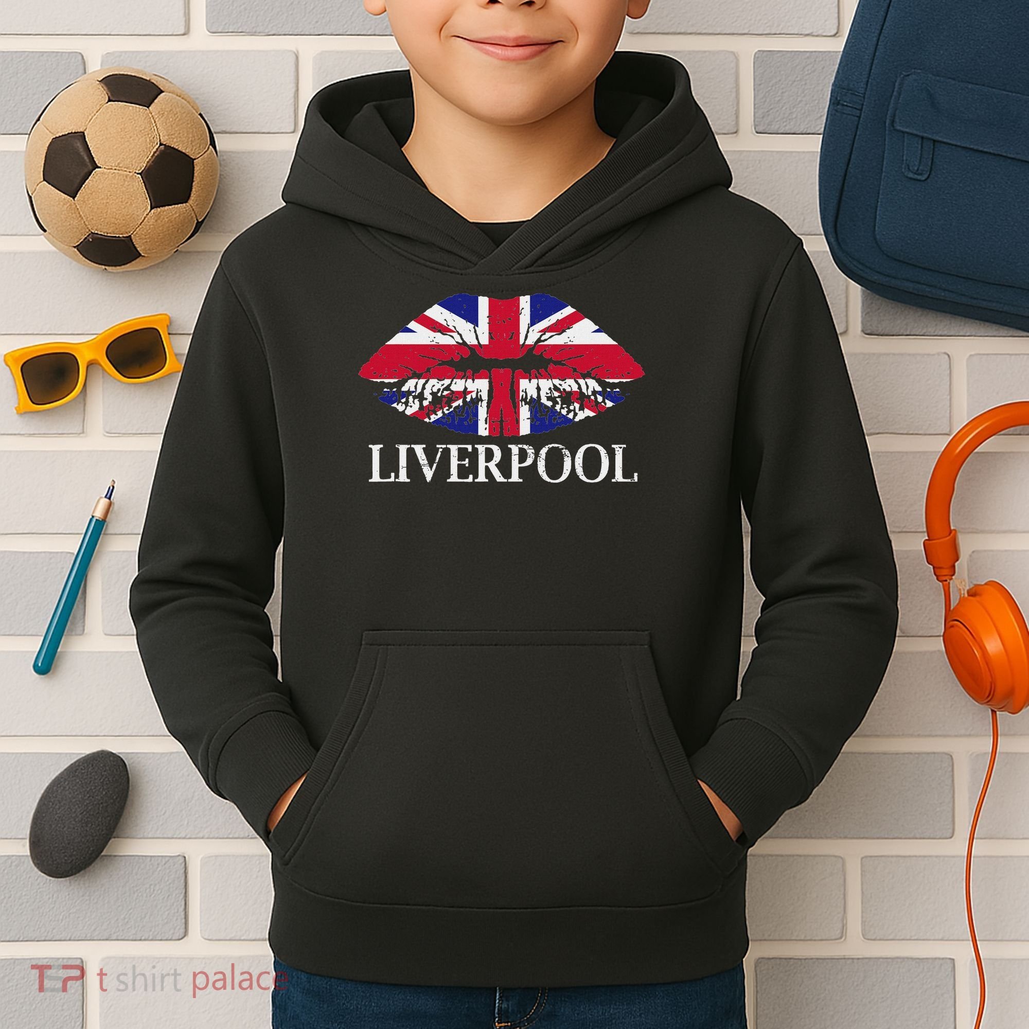 Liverpool England British Flag Lips Kids Hoodie