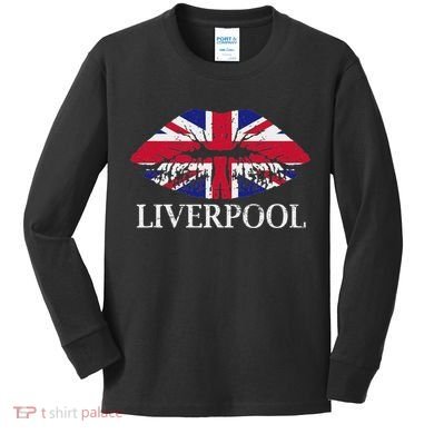 Liverpool England British Flag Lips Kids Long Sleeve Shirt