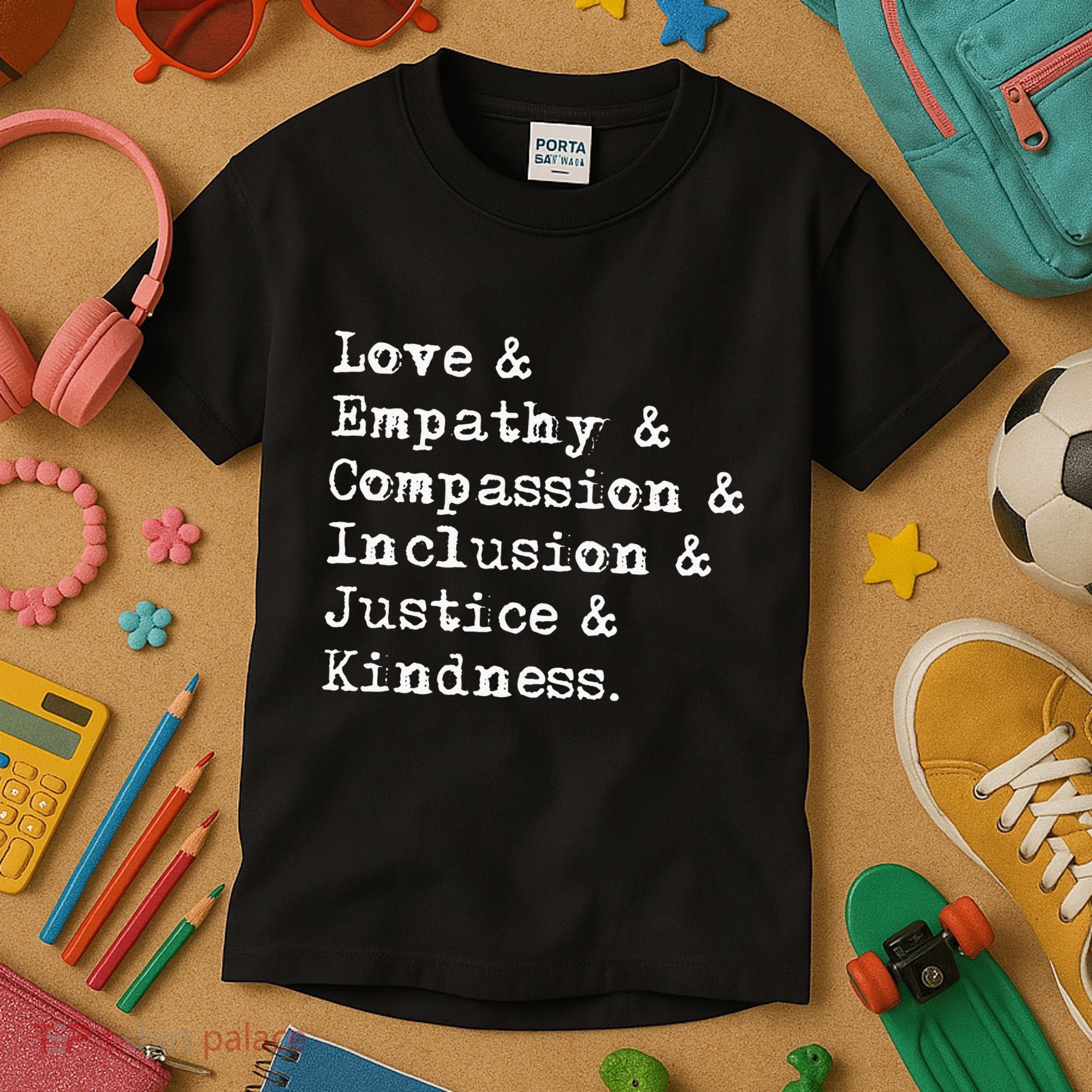 Love Empathy Compassion Inclusion Justice Kindness Kids T-Shirt