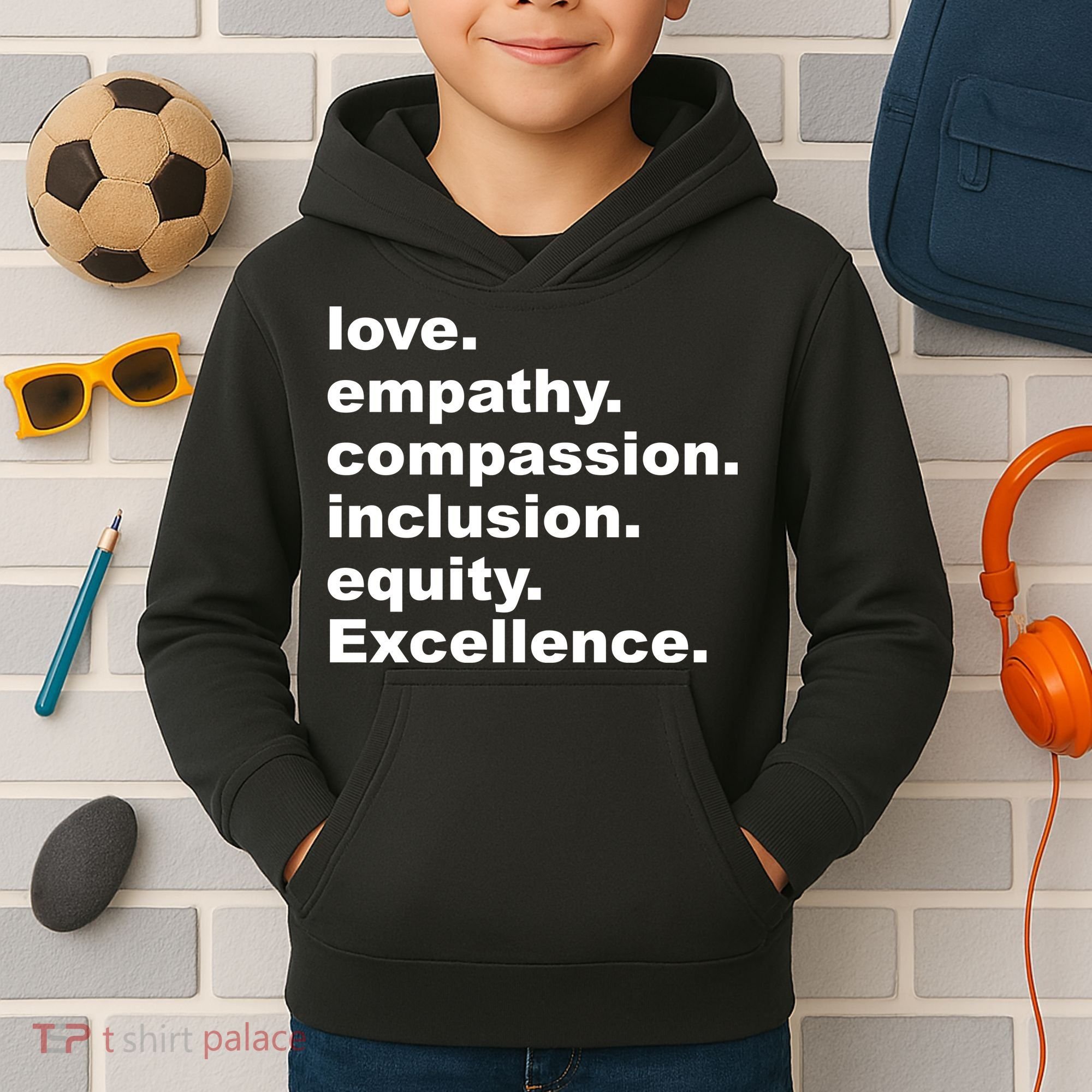 Love Empathy Compassion Inclusion Equity Excellence Kids Hoodie