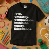 Love Empathy Compassion Inclusion Equity Excellence Kids T-Shirt thumb 3