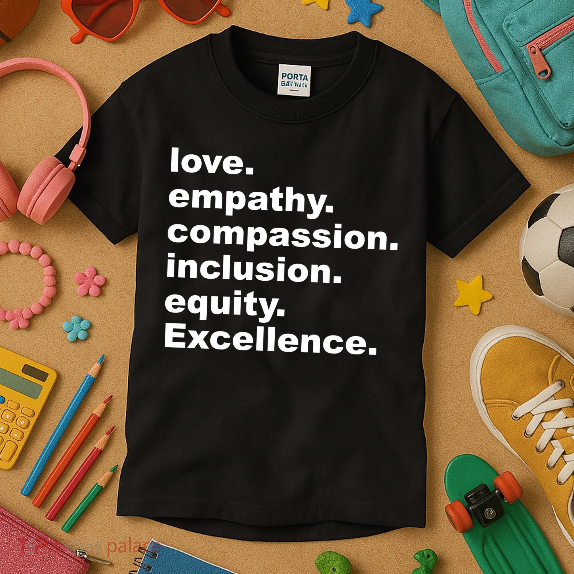 Love Empathy Compassion Inclusion Equity Excellence Kids T-Shirt