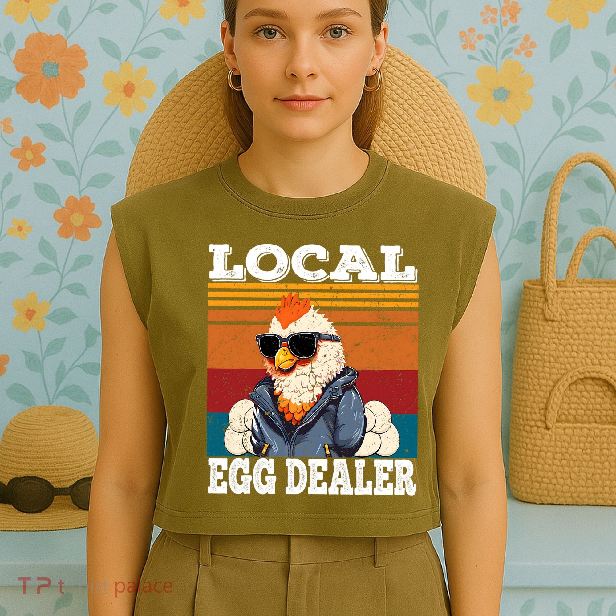 Local Egg Dealer Funny Egg Peddler Chicken Egg Farmer Garment-Dyed Women's Muscle Tee
