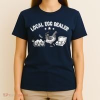 Local Egg Dealer Funny Bleached Chicken Lover Farm Farmer T-Shirt thumb 4
