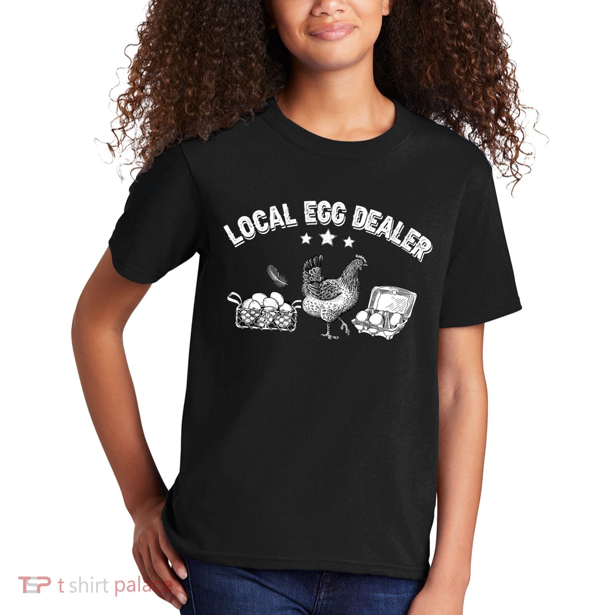 Local Egg Dealer Funny Bleached Chicken Lover Farm Farmer Kids T-Shirt