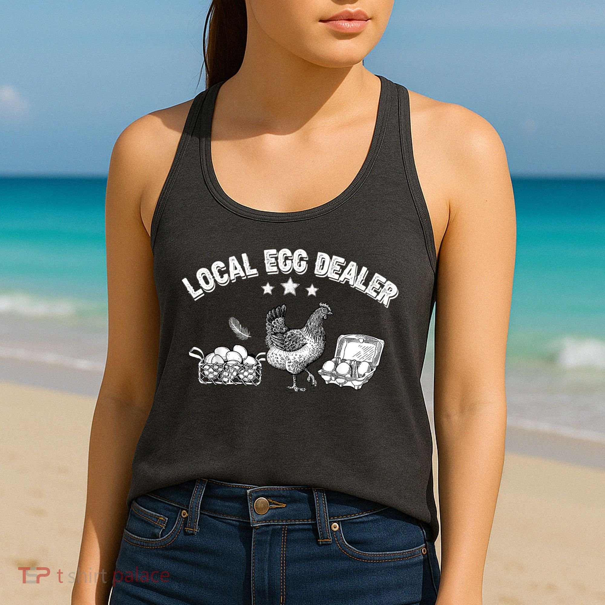 Local Egg Dealer Funny Bleached Chicken Lover Farm Farmer Women's Tank Top