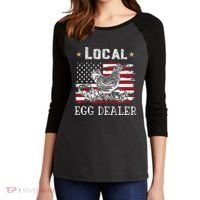 Local Egg Dealer Funny American Flag Women's Tri-Blend 3/4-Sleeve Raglan Shirt thumb 2