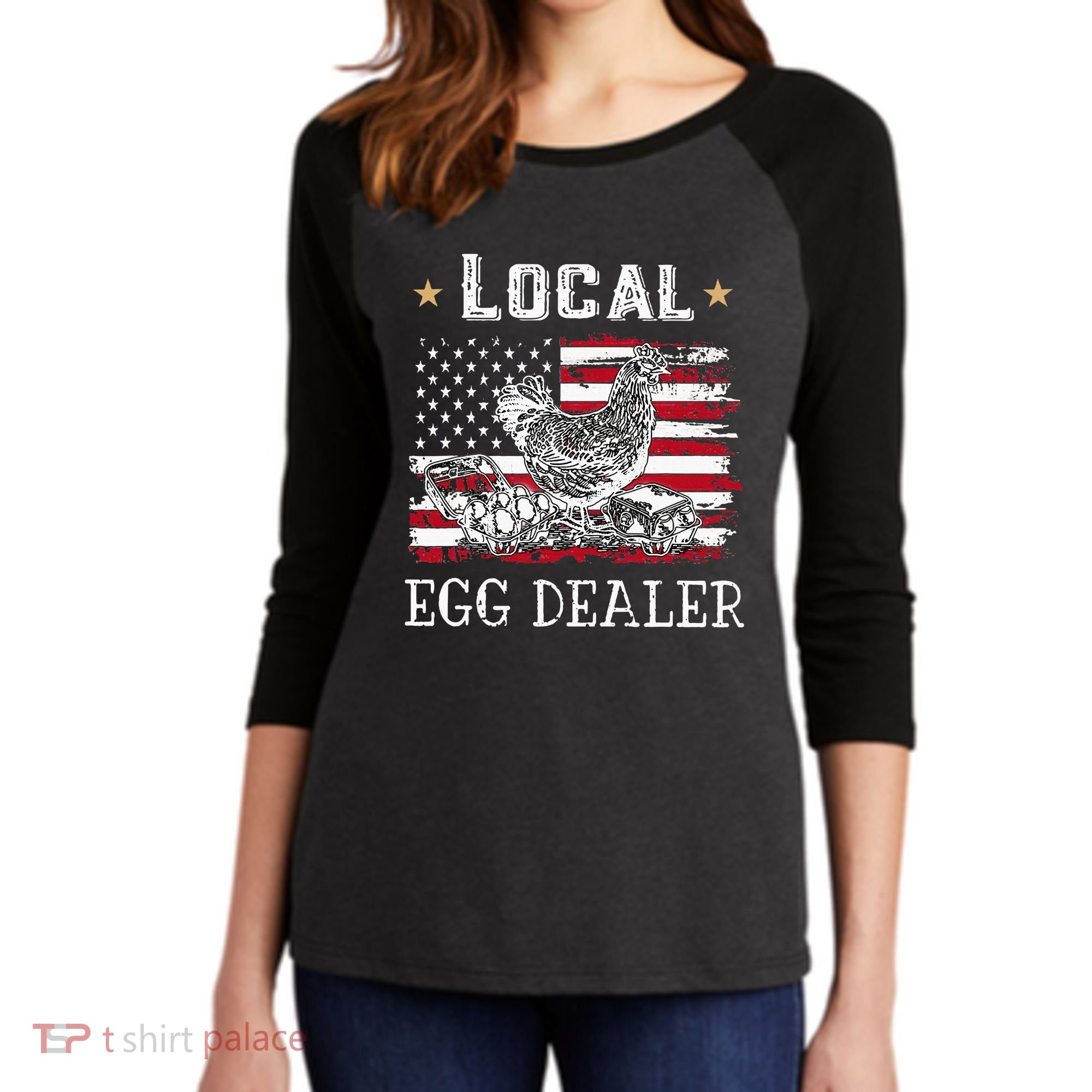 Local Egg Dealer Funny American Flag Women's Tri-Blend 3/4-Sleeve Raglan Shirt