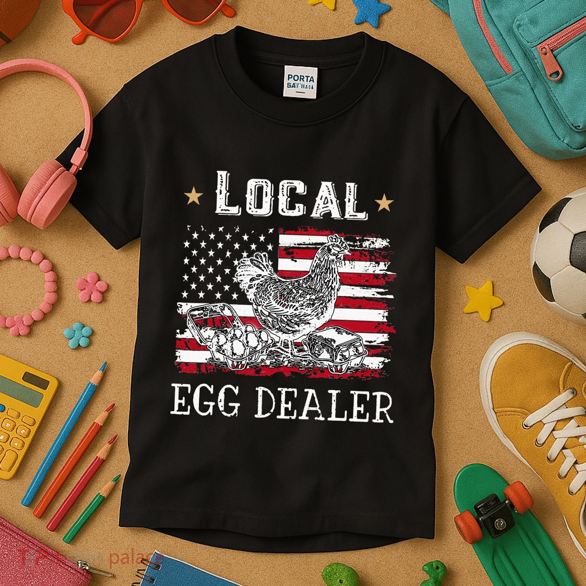 Local Egg Dealer Funny American Flag Kids T-Shirt