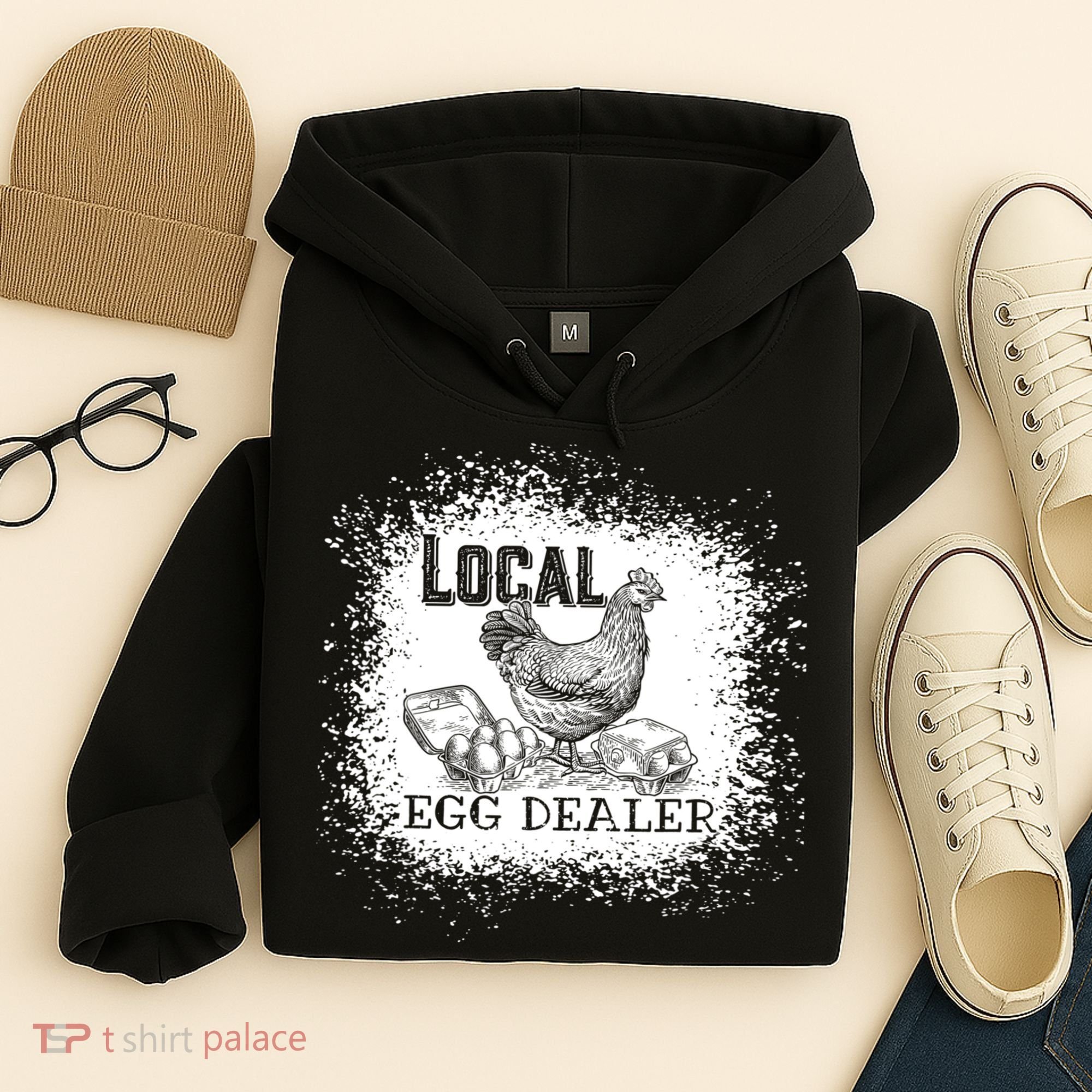 Local Egg Dealer Funny Bleached Chicken Lover Farm Farmer Hoodie