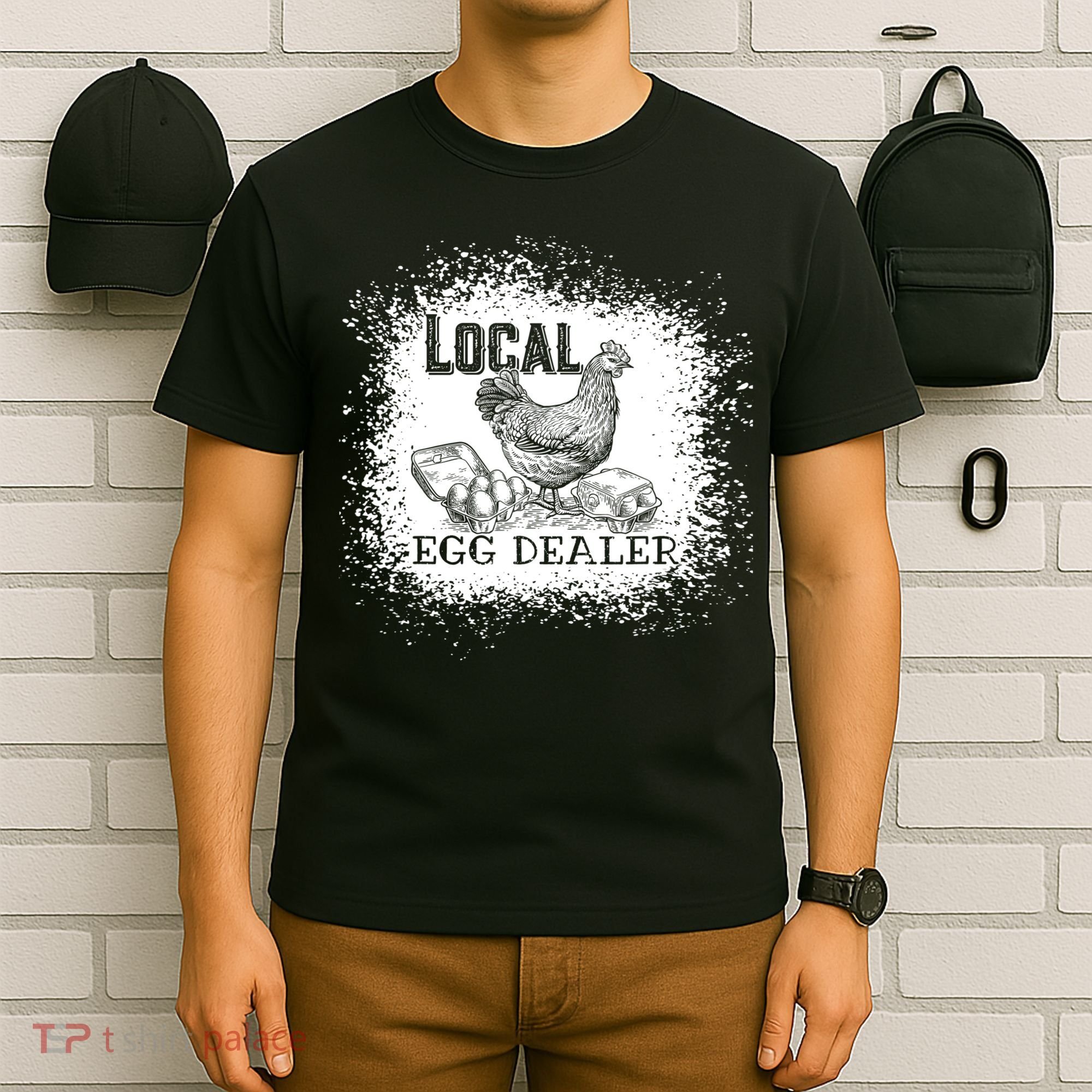 Local Egg Dealer Funny Bleached Chicken Lover Farm Farmer T-Shirt