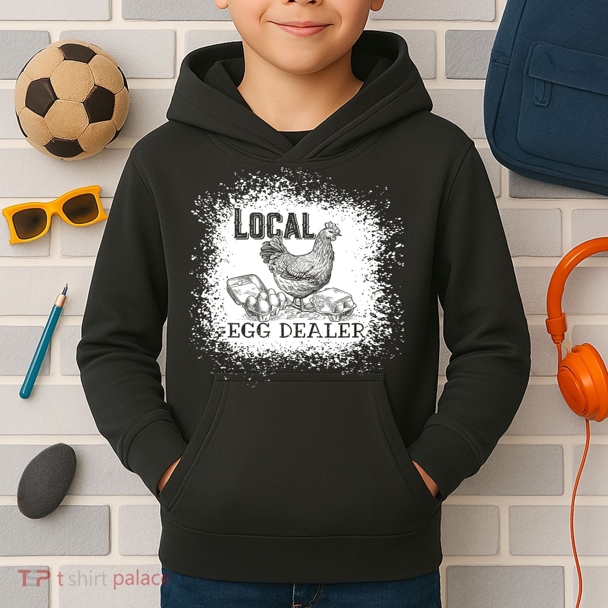 Local Egg Dealer Funny Bleached Chicken Lover Farm Farmer Kids Hoodie