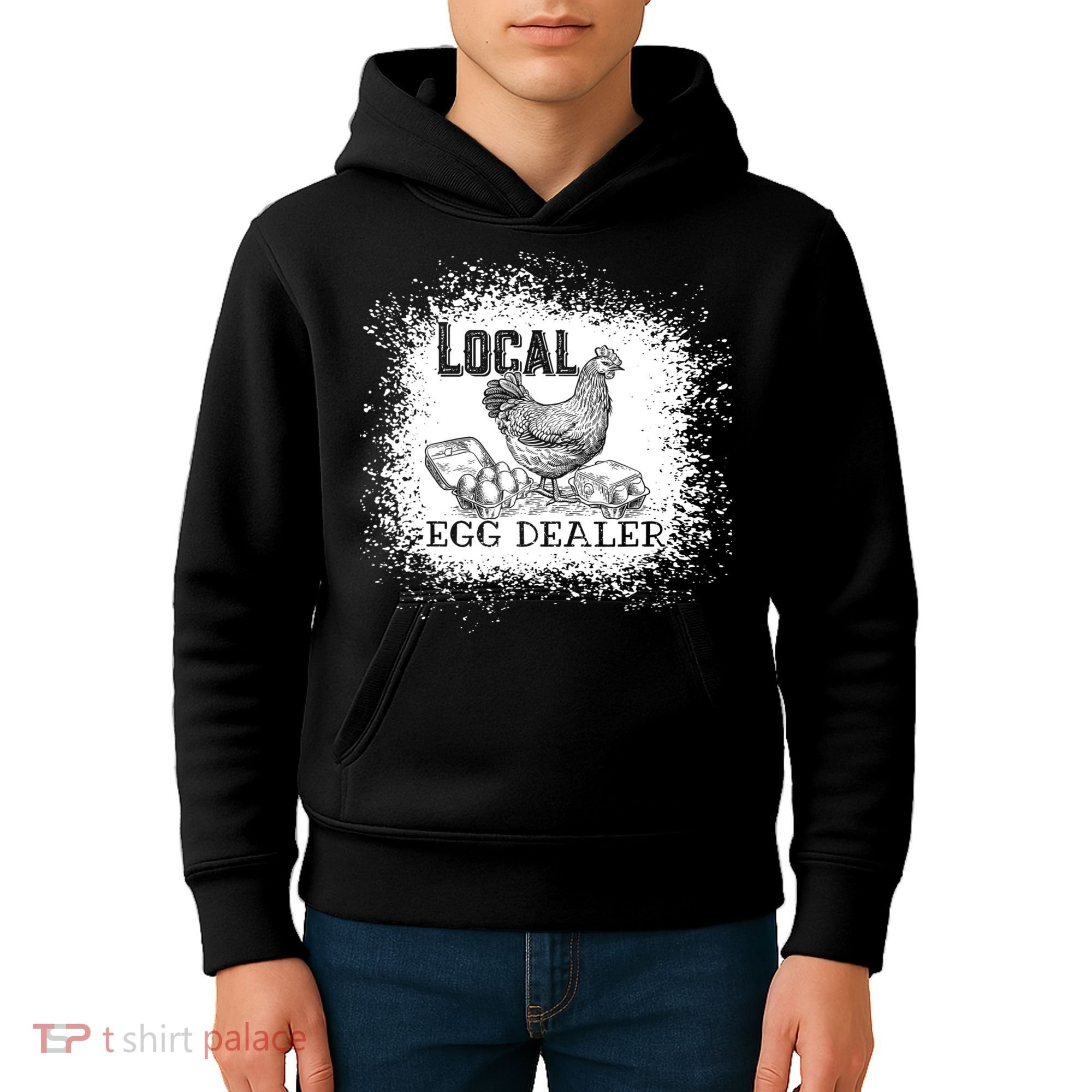 Local Egg Dealer Funny Bleached Chicken Lover Farm Farmer Kids Hoodie