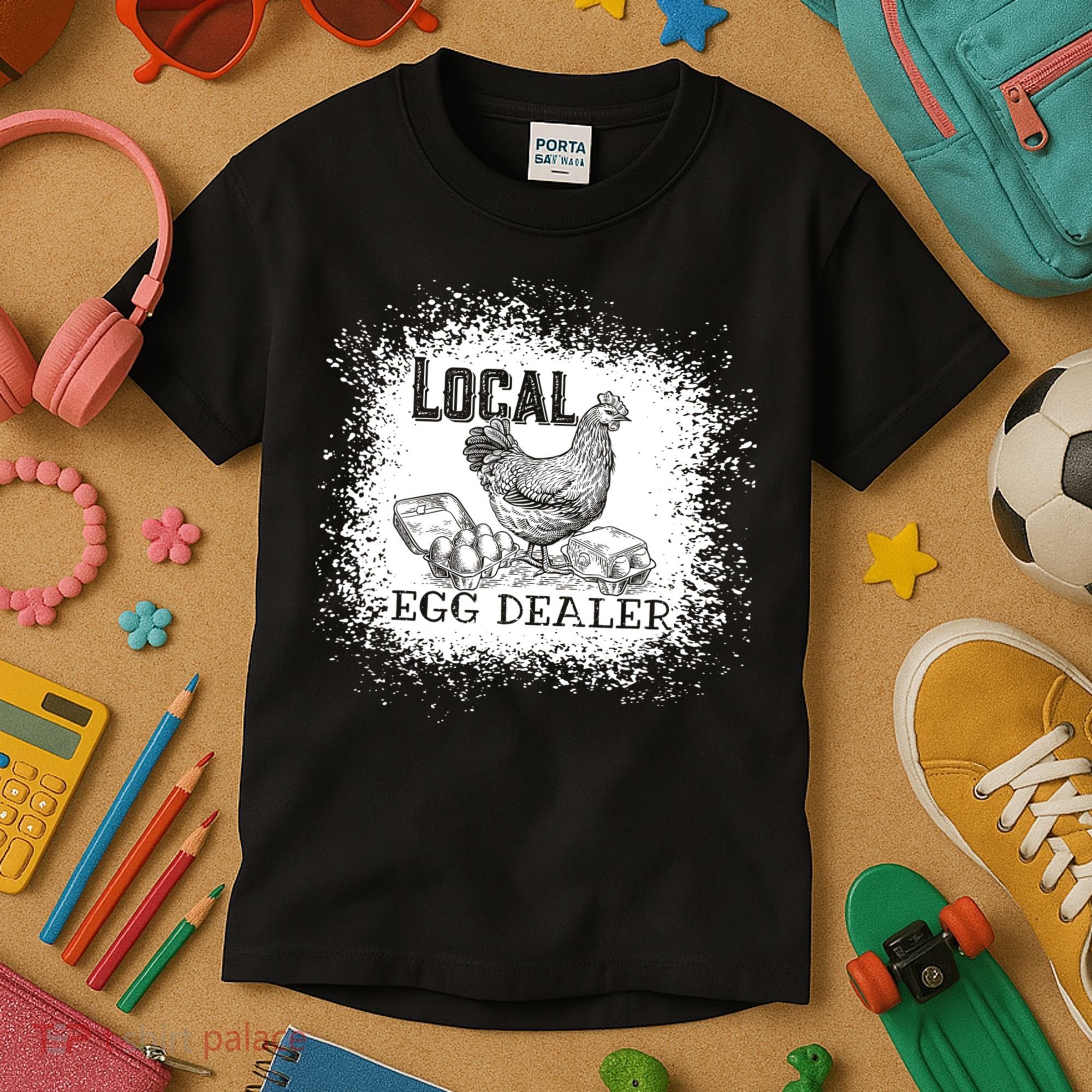 Local Egg Dealer Funny Bleached Chicken Lover Farm Farmer Kids T-Shirt